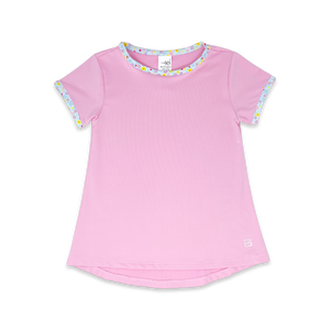 Bridget Basic T-Shirt- Pink w/ Floral Trim