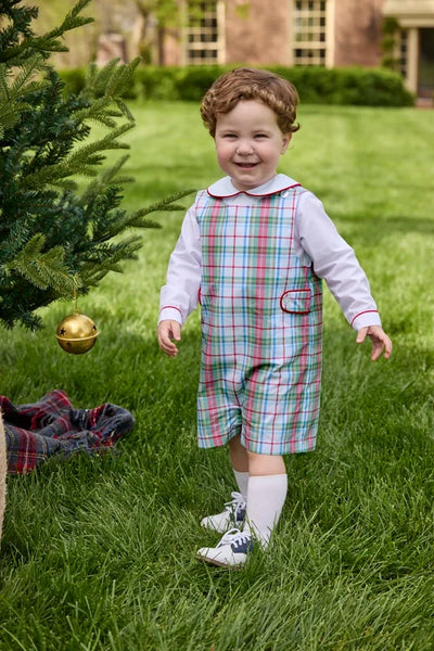 Button Tab John John Set - Douglas Plaid