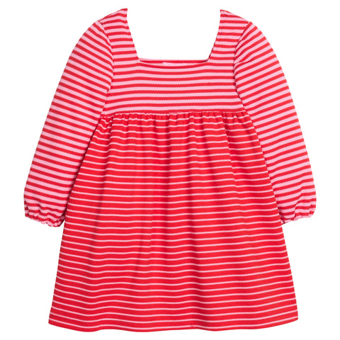 Cora Dress - Red and Pink Pique Stripe