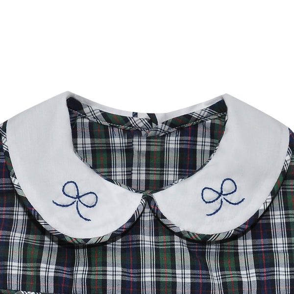 Navy Plaid Sawyer Girl Bubble - Bows
