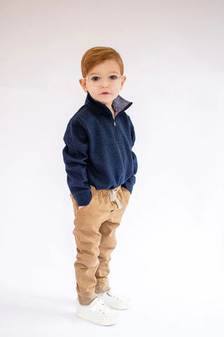 Navy Quilted Boys Pullover