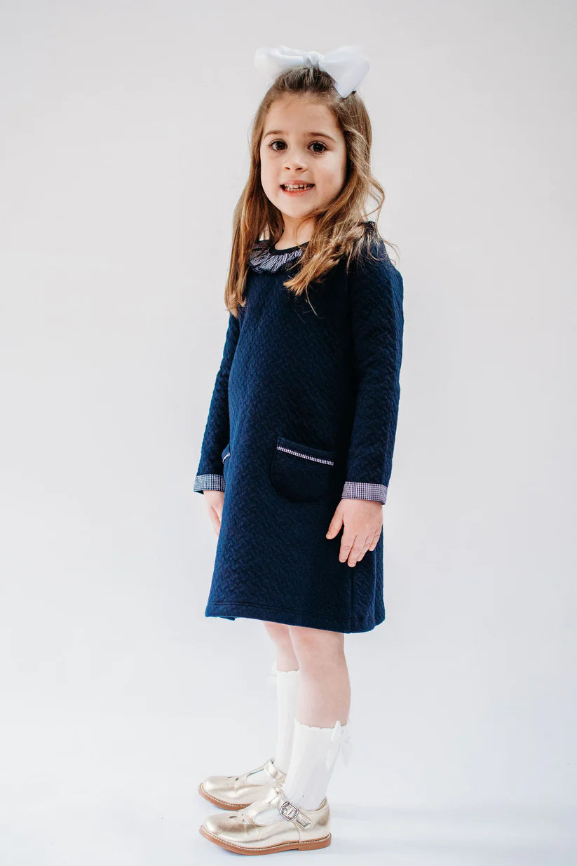 Navy Quilted Pima Girls Dress