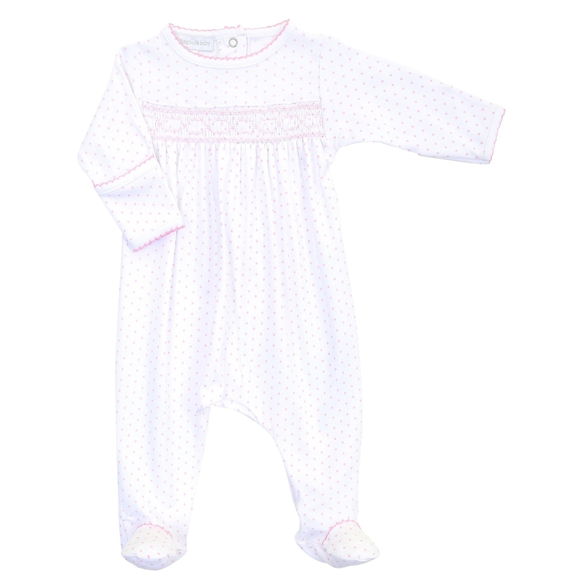 Mini Dot Essentials Smocked Footie - Pink