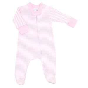 Mini Checks Zipper Footie - Pink