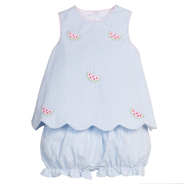 Embroidered Bow Back Watermelon Bloomer Set