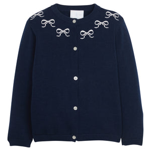 Embroidered Essential Cardigan- Navy Bow