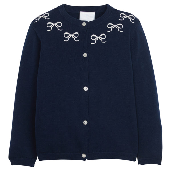 Embroidered Essential Cardigan- Navy Bow