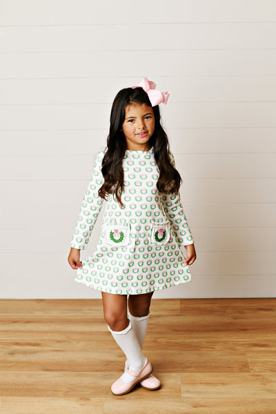 Holiday Wreath Embroidery Dress