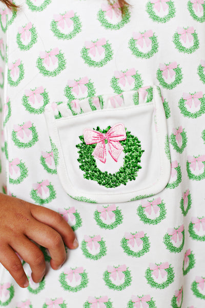 Holiday Wreath Embroidery Dress