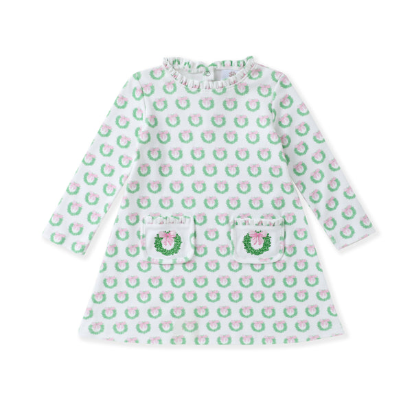 Holiday Wreath Embroidery Dress