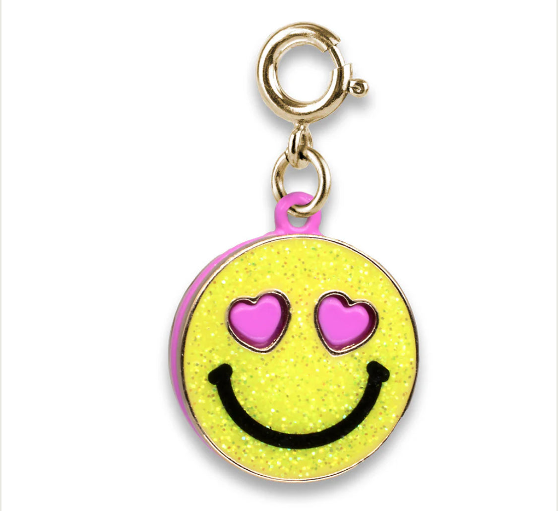 Gold Glitter Smiley Face Charm