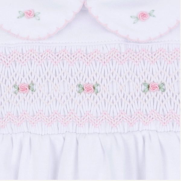 Grace Smocked Footie - Wht/Pk Roses