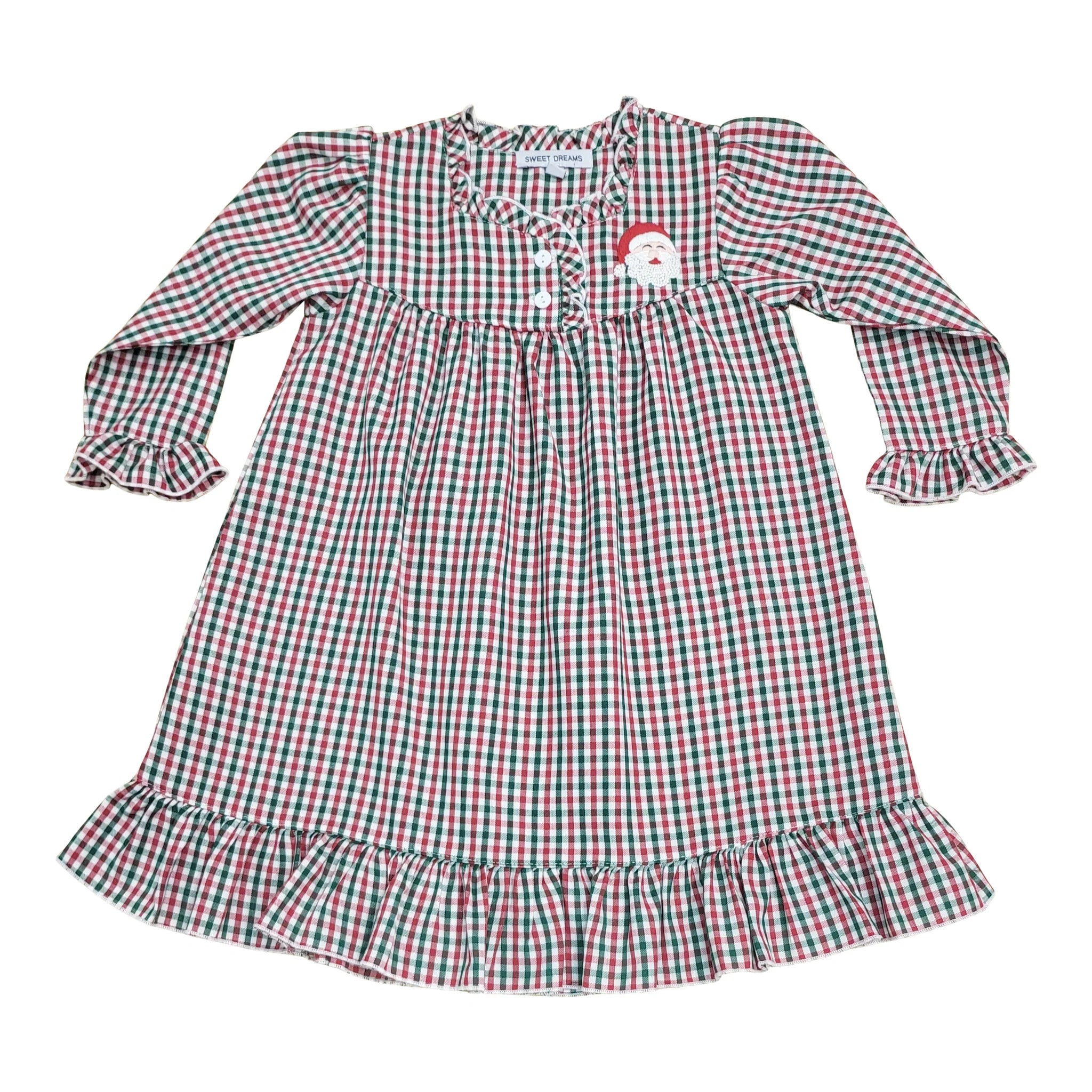 Santa Embroidered Gingham Nightgown