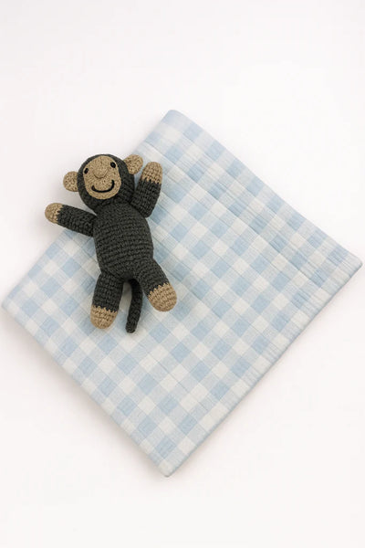 Gingham Check Baby Blanket - Blue