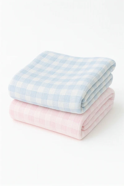 Gingham Check Baby Blanket - Blue
