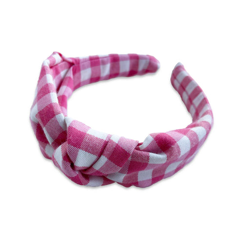 Flannel Gingham Headband - Fuchsia