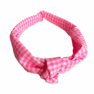 Neon Pink Gingham Knotted Headband