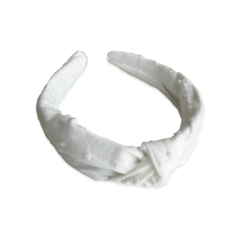 Swiss Dot Knotted Headband - White