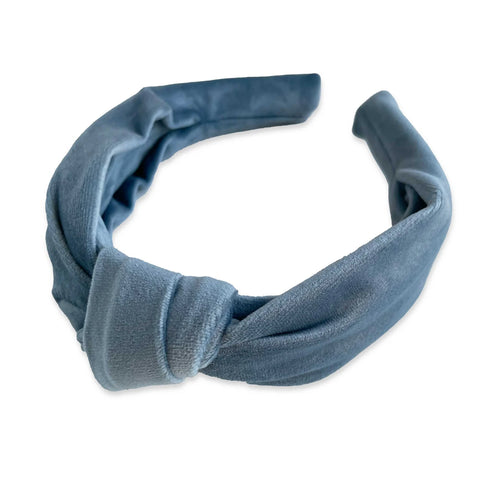 Knotted Velvet Headband - French Blue