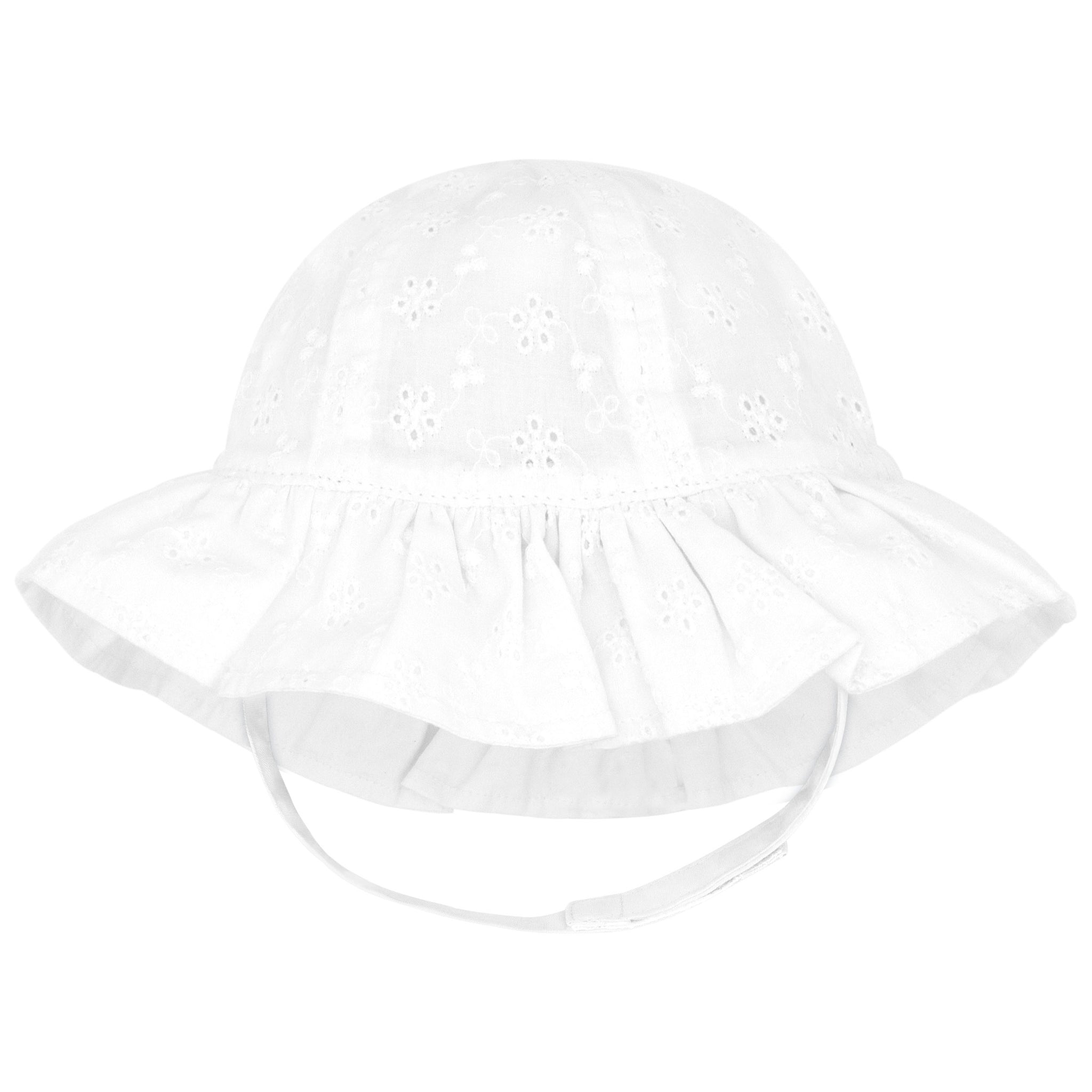 Girls Reversible Ruffle Brim Eyelet Sun Hat - White