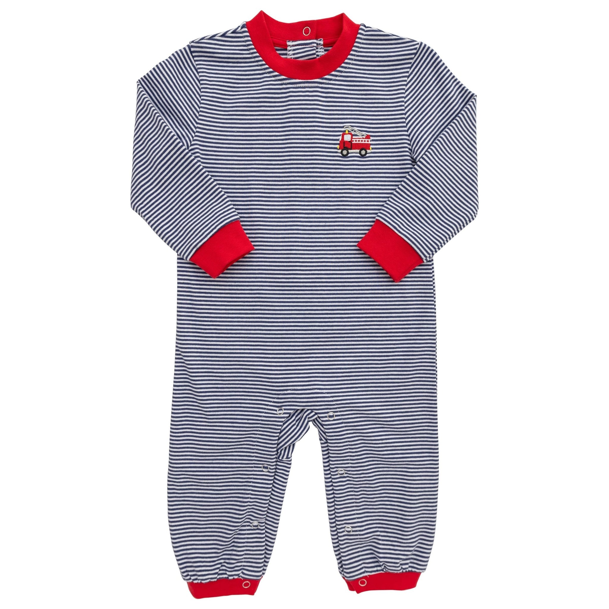 Navy Stripe Firetruck Romper
