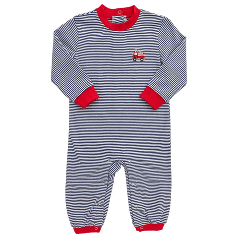 Navy Stripe Firetruck Romper