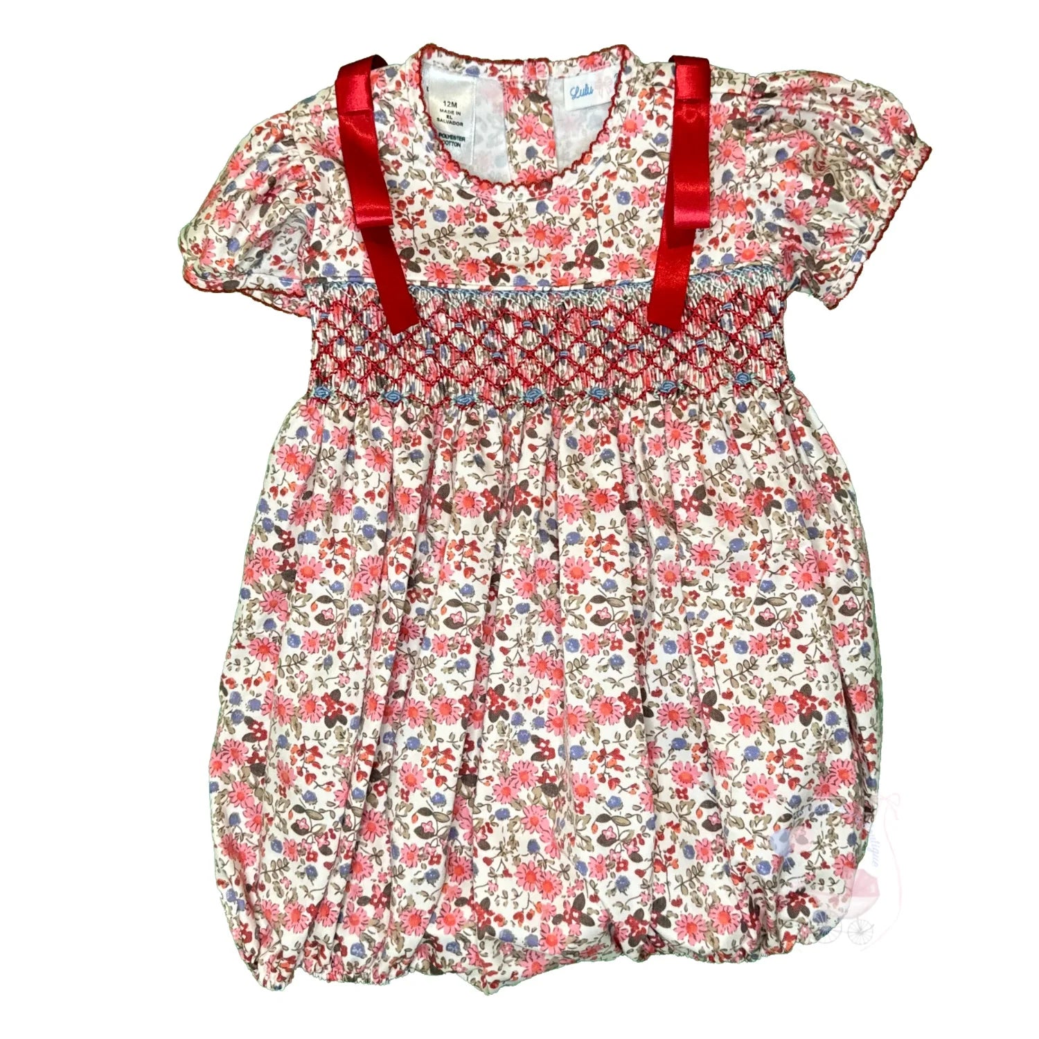 Red Floral Smocked Bubble