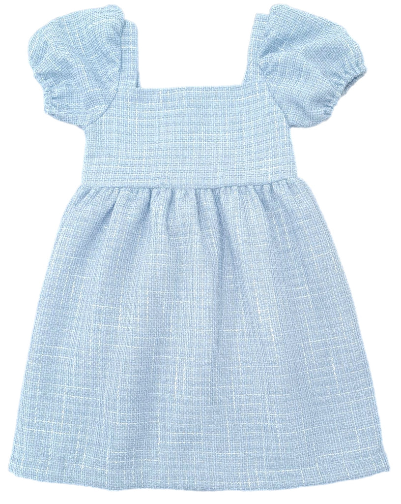 Puff Sleeve Dress, Blue Tweed 10 Puff Sleeve Dress, Blue Tweed 10