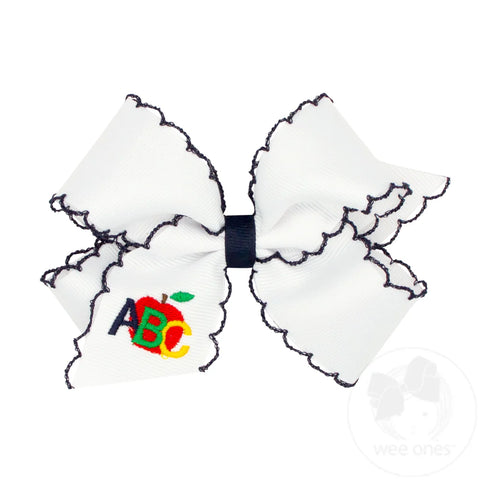 Med Moonstitch ABC Apple Bow w/Navy trim