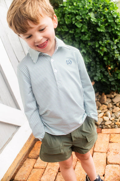 L/S Pro Performance Polo- Frosty Spruce Stripe