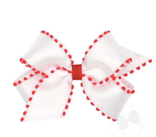 White Bow with Red Pom Poms