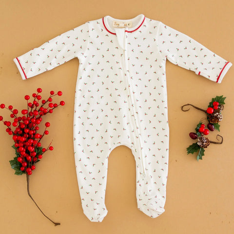 Winter Berries Zipper Footie (0-3M)