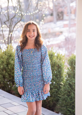 Smocked Long Sleeve Floral Dress
