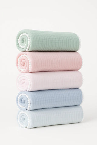 Pom Pom Edge Swaddle - Denim