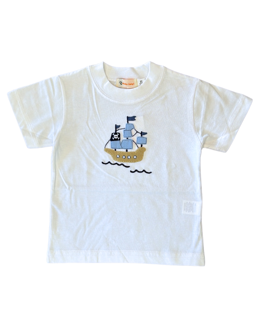 Short Sleeve White Tee w/ Pirate Ship