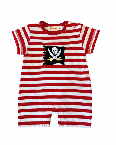 Wide Red Stripe S/S Pirate Flag Romper