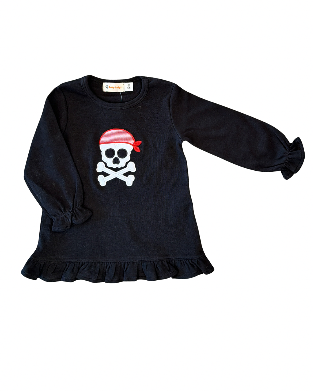 Black Ruffle Hem Top w/ Skull Applique