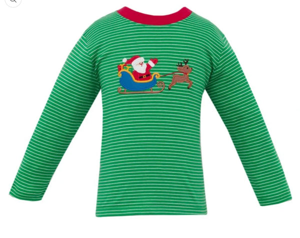 Santa w/Sleigh Green Stripe T-shirt