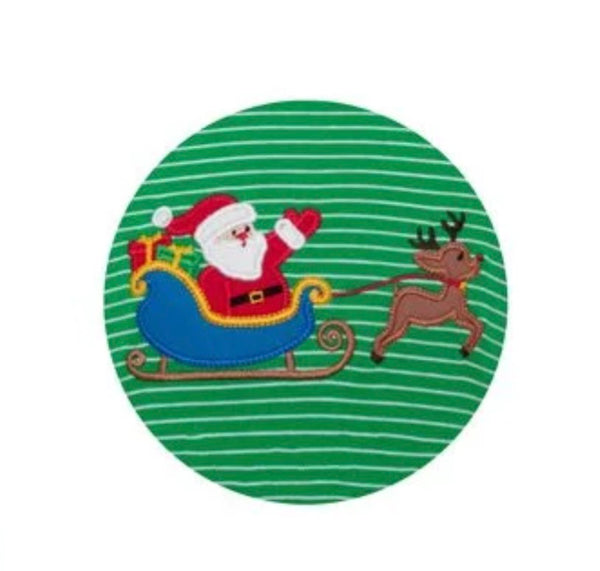 Santa w/Sleigh Green Stripe T-shirt