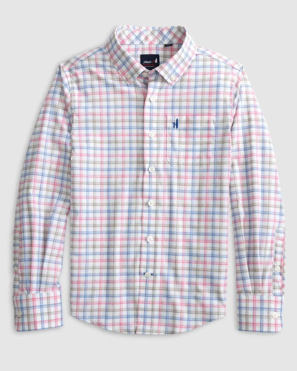 Hauser Jr. Performance Button-Up Shirt in Navy/Pink