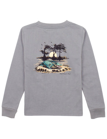 Bayou Gator Long Sleeve Tee - Battleship Grey