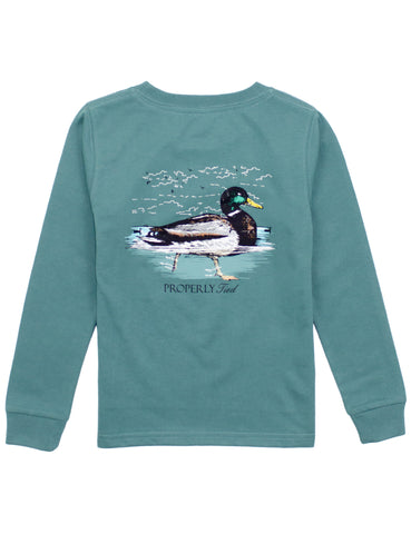 Swimming Mallard Long Sleeve Tee - Marine Green