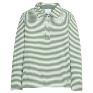 Long Sleeve Polo- Watercress Stripe