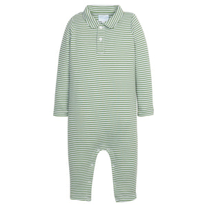 Long Sleeve Polo Romper -Watercress Stripe