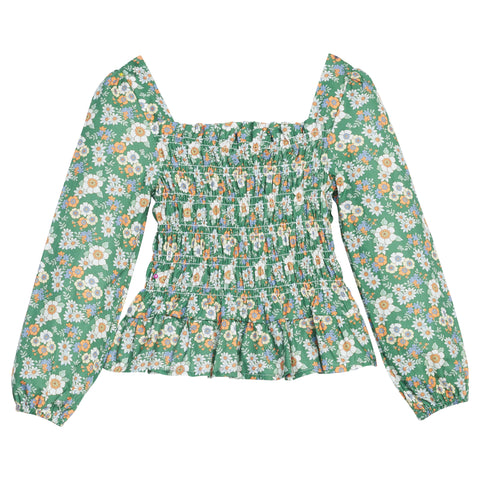 Long Sleeved India Top - Greenwich Garden Green
