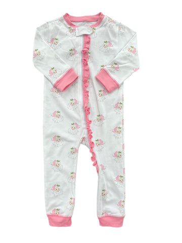 One Piece Zip Up Jammies- Pink Santa Pima Knit