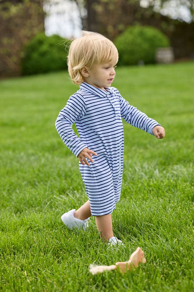 Long Sleeve Peter Pan Polo Romper - Winslow Stripe