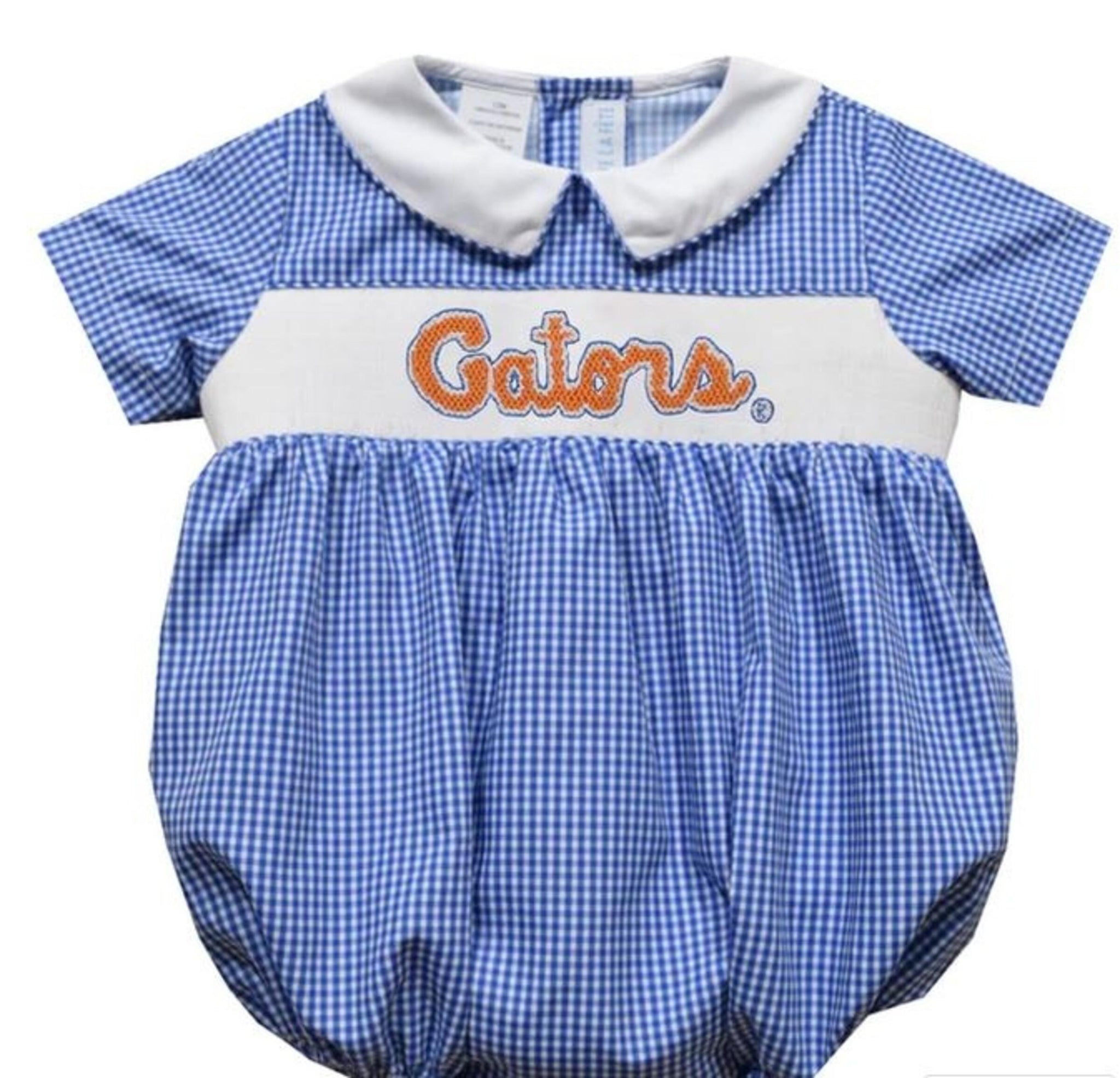 Florida Gators Smocked Blue Gingham Short Sleeve Boys Bubble