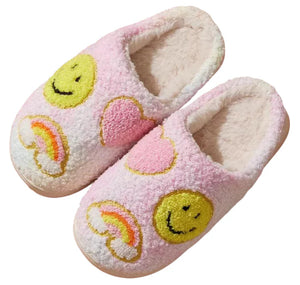 Pastel Rainbow Smiley Face Slippers