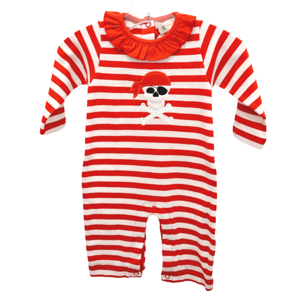 Red Stripe Girl Romper w/ Skull Applique